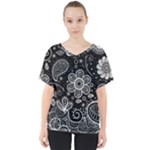 Grayscale floral swirl pattern V-Neck Dolman Drape Top