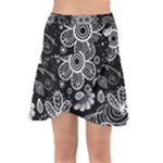 Grayscale floral swirl pattern Wrap Front Skirt