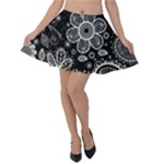 Grayscale floral swirl pattern Velvet Skater Skirt