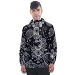 Grayscale floral swirl pattern Men s Front Pocket Pullover Windbreaker