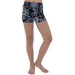 Grayscale floral swirl pattern Kids  Lightweight Velour Yoga Shorts