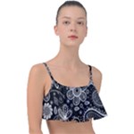 Grayscale floral swirl pattern Frill Bikini Top