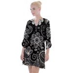 Grayscale floral swirl pattern Open Neck Shift Dress