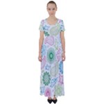 Pasley and flowers pattern High Waist Short Sleeve Maxi Dress
