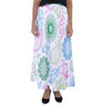 Pasley and flowers pattern Flared Maxi Skirt