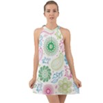 Pasley and flowers pattern Halter Tie Back Chiffon Dress