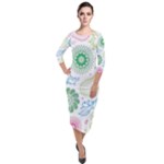 Pasley and flowers pattern Quarter Sleeve Midi Velour Bodycon Dress