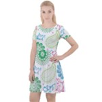 Pasley and flowers pattern Cap Sleeve Velour Dress 
