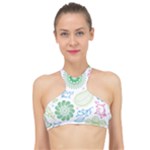 Pasley and flowers pattern High Neck Bikini Top
