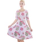 Pink floral pattern background Quarter Sleeve A-Line Dress