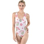 Pink floral pattern background High Leg Strappy Swimsuit