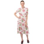 Pink floral pattern background Keyhole Neckline Chiffon Dress