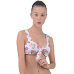 Pink floral pattern background Front Tie Bikini Top
