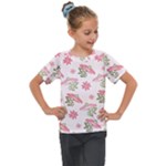 Pink floral pattern background Kids  Mesh Piece Tee