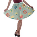 Soft tones floral pattern background A-line Skater Skirt