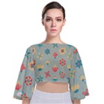Soft tones floral pattern background Tie Back Butterfly Sleeve Chiffon Top