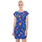 Bright and colorful floral pattern Cap Sleeve Bodycon Dress