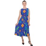 Bright and colorful floral pattern Midi Tie-Back Chiffon Dress