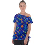 Bright and colorful floral pattern Off Shoulder Tie-Up Tee