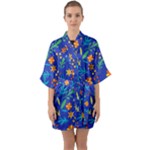 Bright and colorful floral pattern Half Sleeve Satin Kimono 