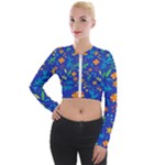 Bright and colorful floral pattern Long Sleeve Cropped Velvet Jacket