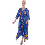 Bright and colorful floral pattern Quarter Sleeve Wrap Front Maxi Dress