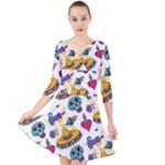 Bright Day of the Dead seamless pattern Quarter Sleeve Front Wrap Dress