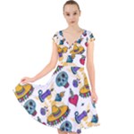 Bright Day of the Dead seamless pattern Cap Sleeve Front Wrap Midi Dress