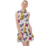 Bright Day of the Dead seamless pattern Sleeveless Shirt Dress