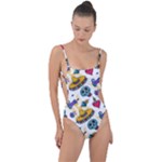 Bright Day of the Dead seamless pattern Tie Strap One Piece Swimsuit