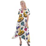 Bright Day of the Dead seamless pattern Cross Front Sharkbite Hem Maxi Dress