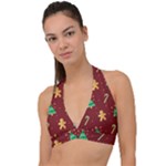 Cute Christmas seamless pattern Halter Plunge Bikini Top