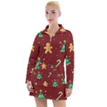 Cute Christmas seamless pattern Women s Long Sleeve Casual Dress
