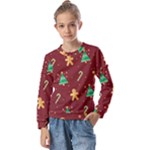 Cute Christmas seamless pattern Kids  Long Sleeve Tee with Frill 