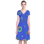 Christmas pattern with wreaths Short Sleeve Front Wrap Dress