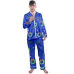 Christmas pattern with wreaths Men s Long Sleeve Satin Pajamas Set