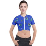 Christmas pattern with wreaths Short Sleeve Cropped Jacket