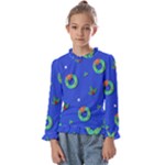 Christmas pattern with wreaths Kids  Frill Detail Tee