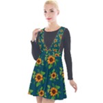 Sunflowers pattern Plunge Pinafore Velour Dress