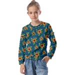 Sunflowers pattern Kids  Long Sleeve Tee with Frill 