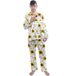 Delicate sunflower seamless pattern Men s Long Sleeve Satin Pajamas Set