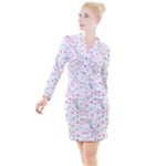 love and hearts pattern Button Long Sleeve Dress