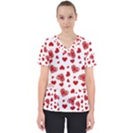 Valentine s stamped hearts pattern Women s V-Neck Scrub Top