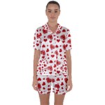 Valentine s stamped hearts pattern Satin Short Sleeve Pajamas Set