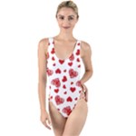Valentine s stamped hearts pattern High Leg Strappy Swimsuit