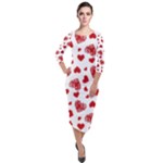 Valentine s stamped hearts pattern Quarter Sleeve Midi Velour Bodycon Dress