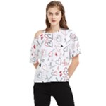 Valentine s pattern with hand drawn hearts One Shoulder Cut Out Tee