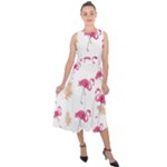 Flamingo nature seamless pattern Midi Tie-Back Chiffon Dress