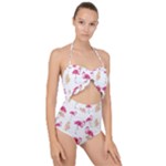 Flamingo nature seamless pattern Scallop Top Cut Out Swimsuit