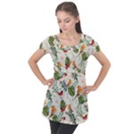 Tropical leaves and birds Puff Sleeve Tunic Top